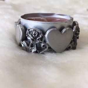 Pewter Rose & Heart Tea Light Holder Made in USA